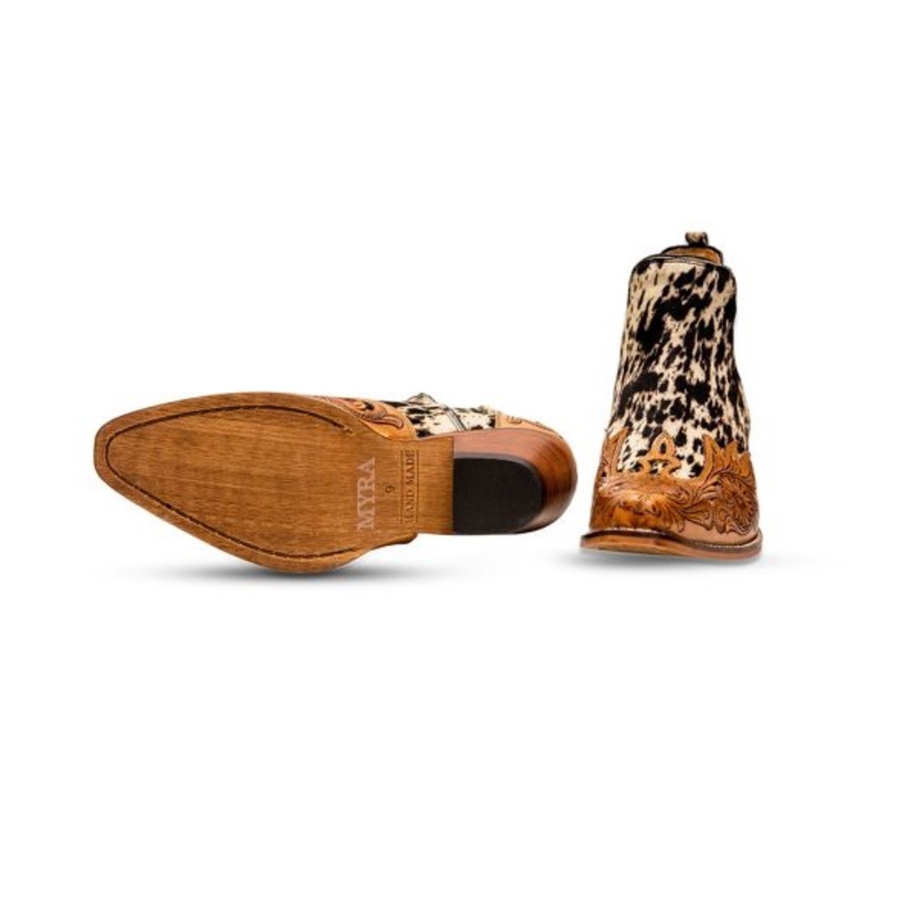 Sale!! Hand Tooled Leather Genuine Cowhide Women Bootie Boot Boho Western Shoe - Picture 6 of 9